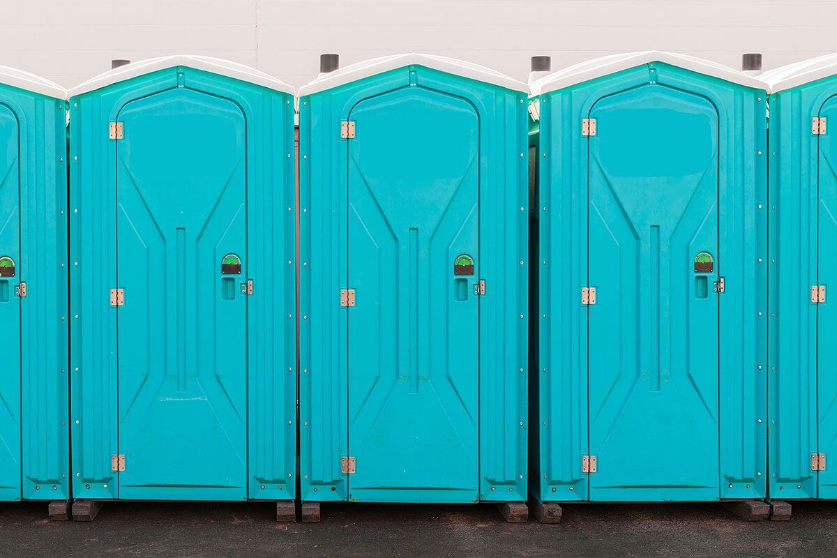 Industrial portable restroom units at a plant in Hickory, North Carolina