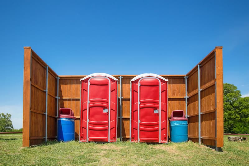 Short-term porta potty units staged for delivery in Hickory, North Carolina